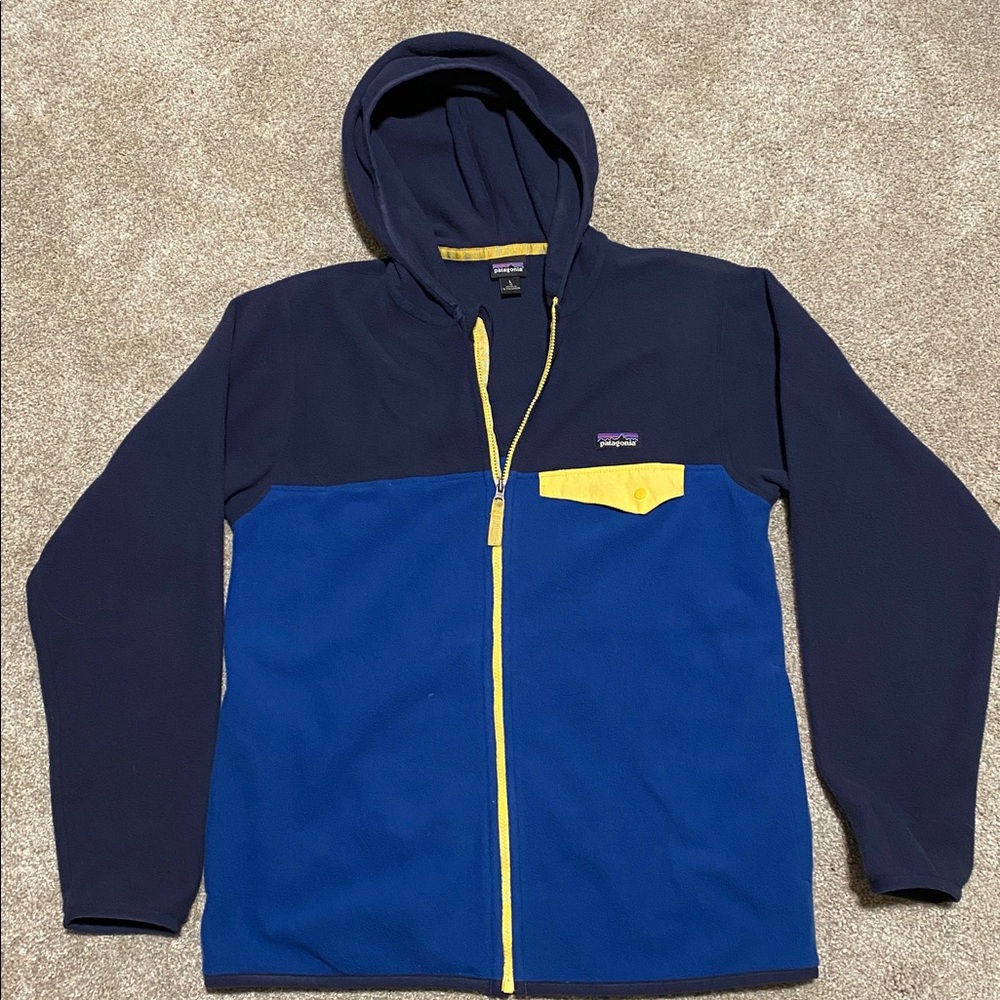 Patagonia Navy and Royal Blue Jacket with Yellow Accents